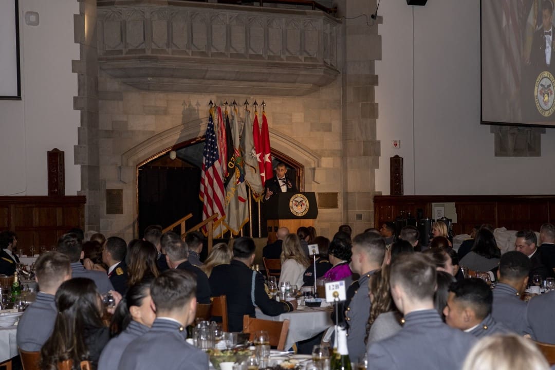 Photo of the speaker during Yearling Winter Weekend formal at West Point.