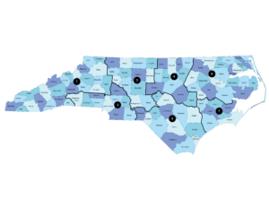 Image of the state of North Carolina with the seven platoons outlined.